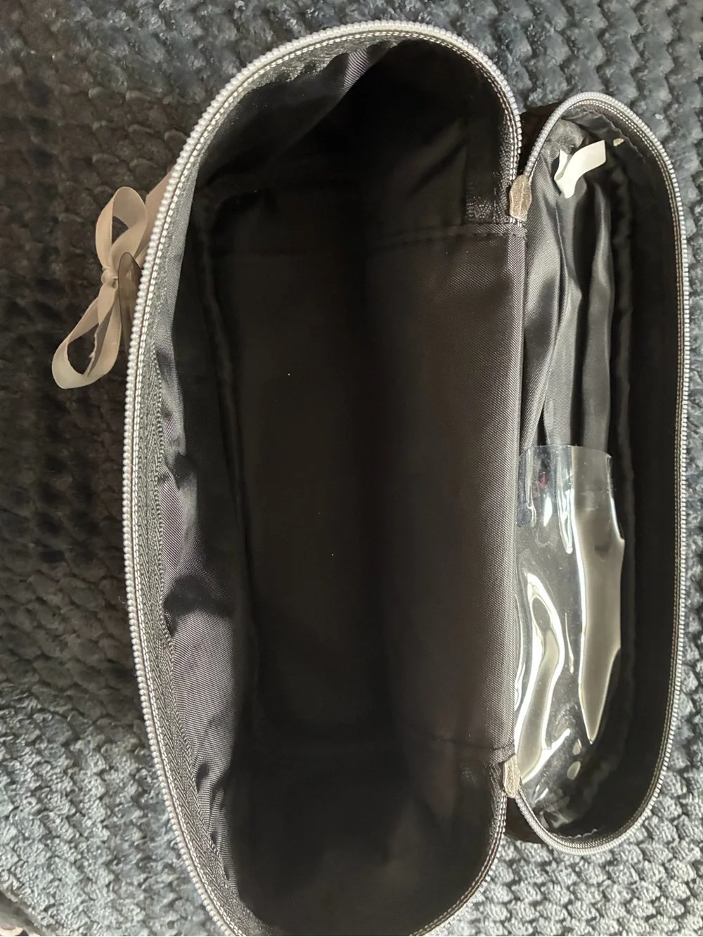 Quilted Black Cosmetic Pouch with Clear Brush Holder and Mirror
